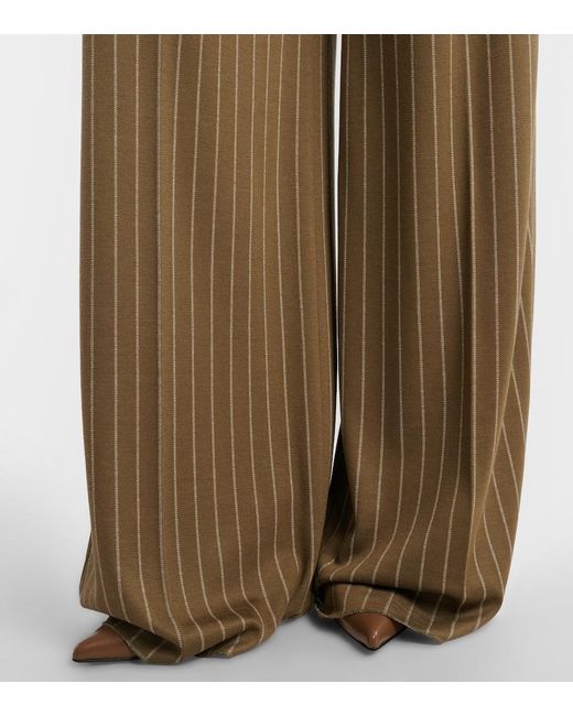 Max Mara Natural Pinstripe Pleated Wide-Leg Pants