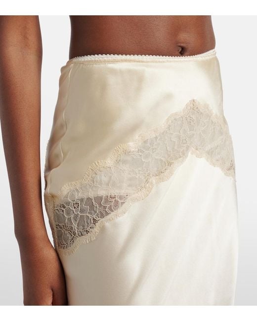Dolce & Gabbana Natural Lace-Trimmed Silk-Blend Satin Slip Skirt