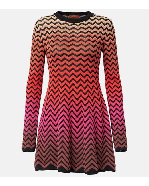 Missoni Red Zig Zag Ombre Cotton-Blend Minidress