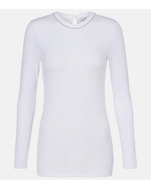 Brunello Cucinelli White Cotton-Blend Top