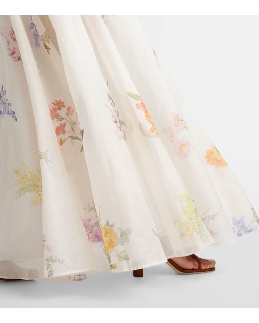 Zimmermann White Natura Floral Linen And Silk Organza Maxi Skirt