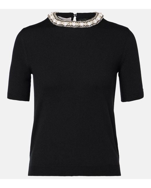 Valentino Black Embroidered Virgin Wool Top