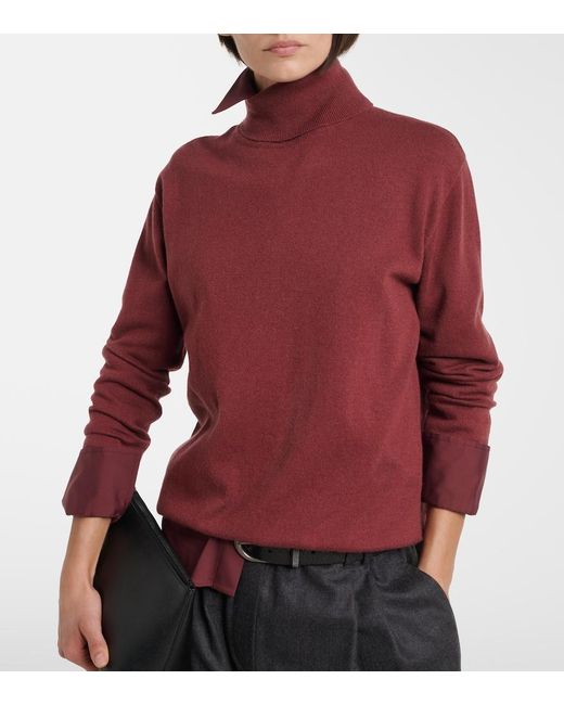 Brunello Cucinelli Red Cashmere Turtleneck Sweater