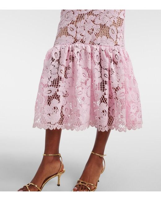 Vestido Midi De Croche Con Cinturon Self-Portrait de color Pink