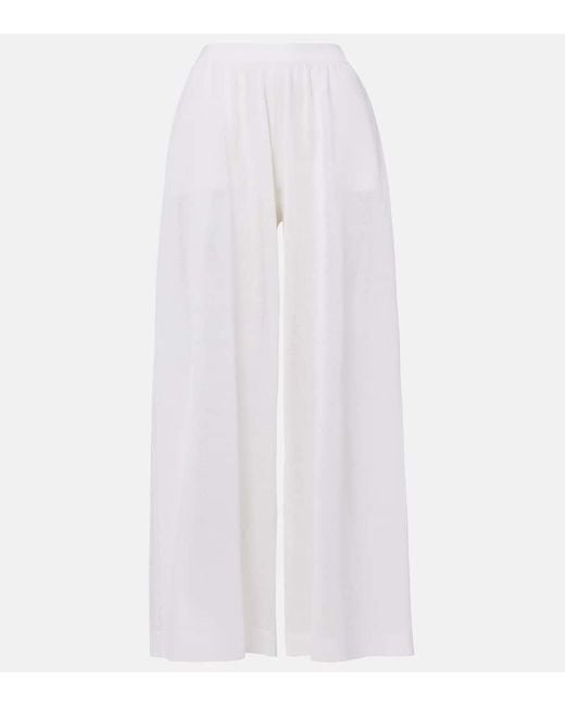 Alaïa White Linen And Silk Wide-Leg Pants