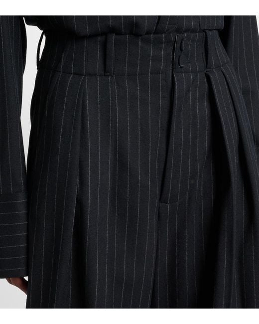 Plan C Black Pinstripe Wool-Blend Wide-Leg Pants