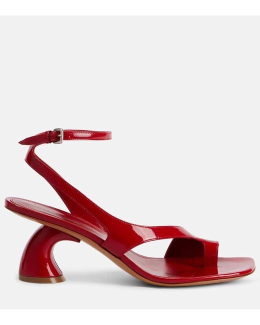 Dries Van Noten Red Asymmetric Patent Leather Sandals