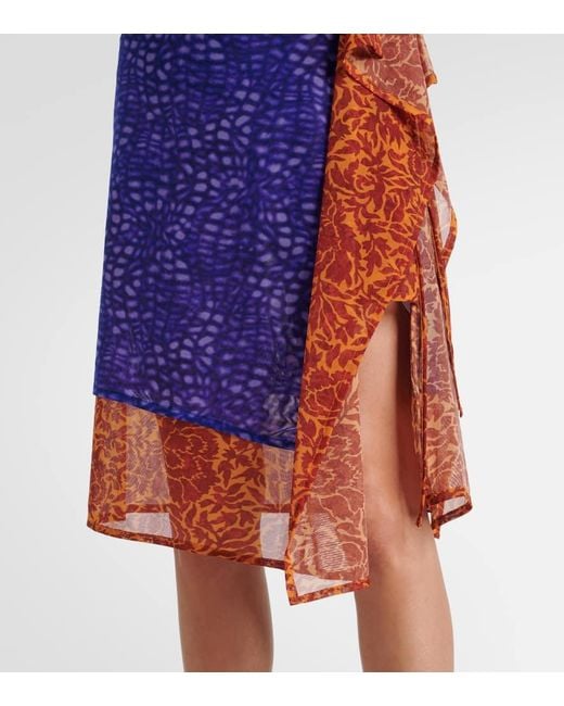 Dries Van Noten Blue Printed Mesh Midi Skirt