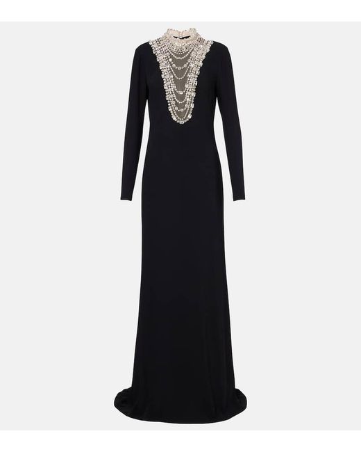 Costarellos Black Dellana Crystal-Embellished Crepe Gown