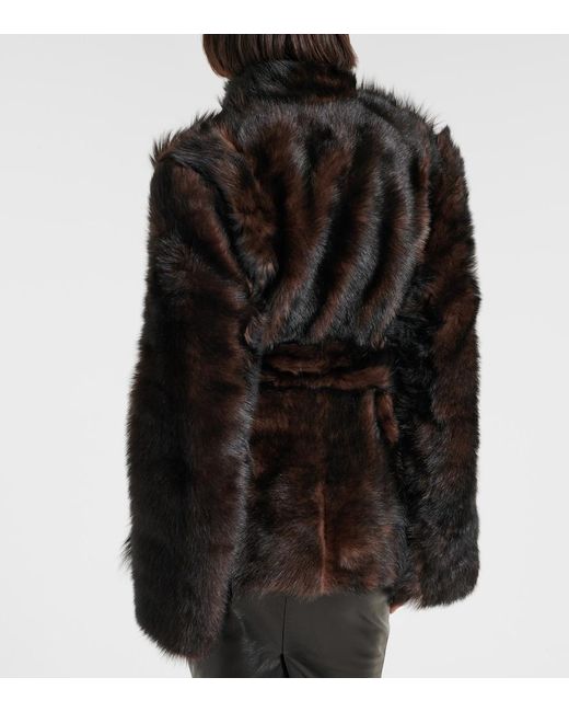 Nour Hammour Black Elsa Shearling Wrap Coat