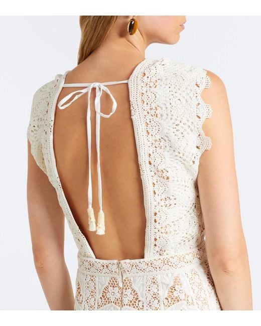 Johanna Ortiz White Embroidered Crochet Midi Dress