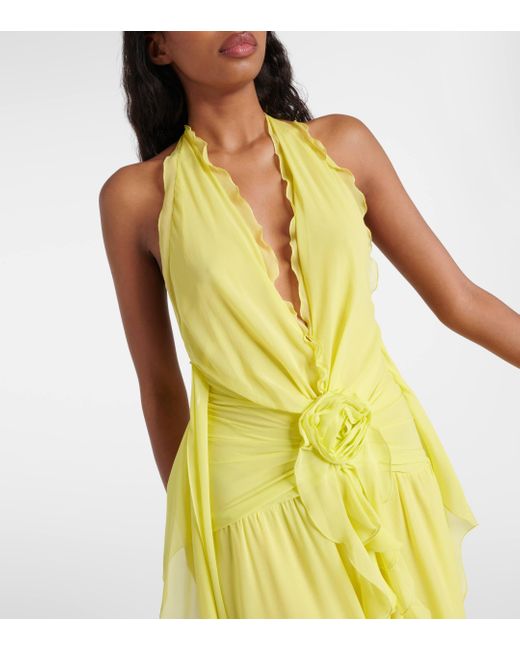 Blumarine Yellow Floral-applique Silk Georgette Gown