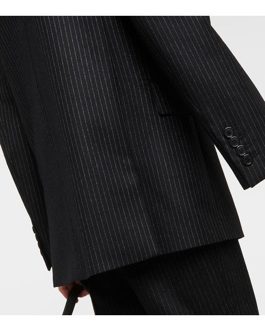 Blazer oversize in lana a righe di Saint Laurent in Black