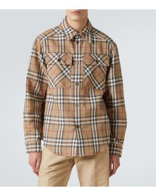 Burberry Hemd Check Aus Baumwolle Und Leinen in Natural für Herren