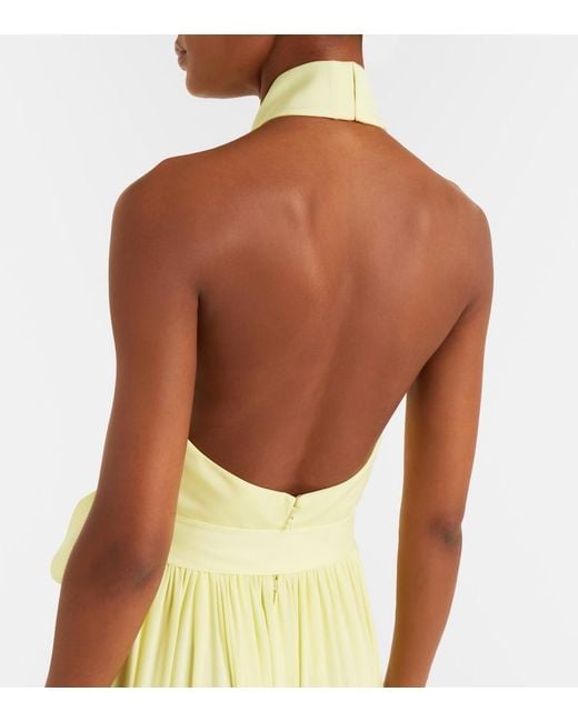 Elie Saab Yellow Halterneck Silk-Blend Midi Dress