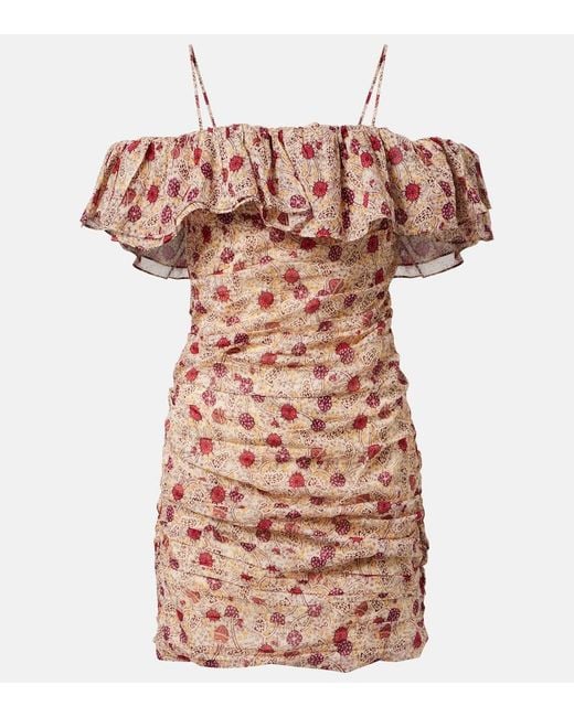 Isabel Marant Pink Davilia Off-Shoulder Ruched Cotton Minidress