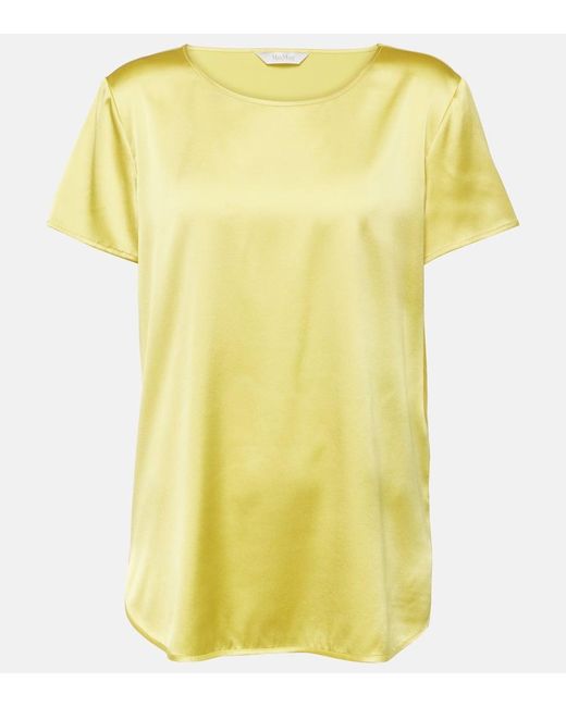 T-shirt Cortona in raso di misto seta di Max Mara in Yellow