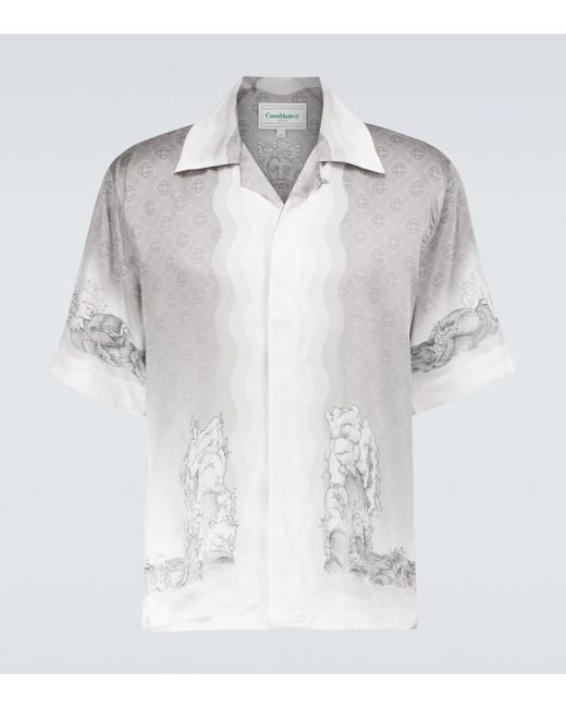 CASABLANCA Gray Printed Silk Short-sleeved Shirt for men