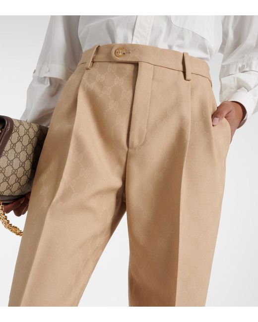 Gucci Natural GG Wool Jacquard Straight Pants