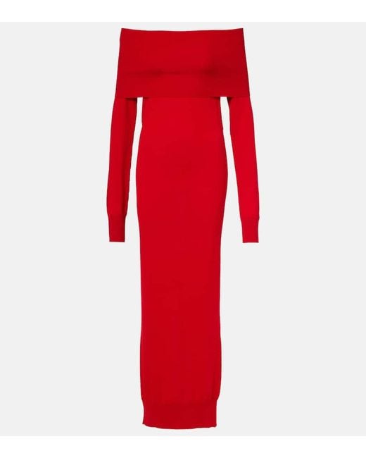 Stella McCartney Red Off-Shoulder Virgin Wool Maxi Dress