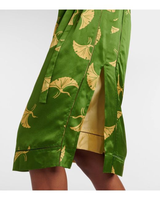 Dries Van Noten Green Draped Belted Printed Silk-satin Midi Dress