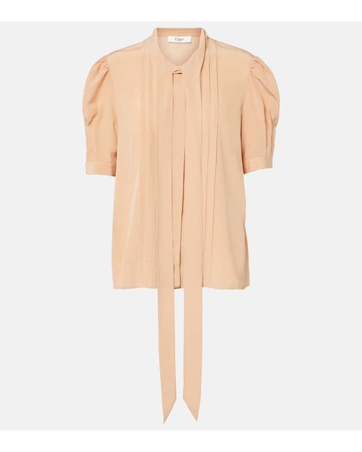 Blusa De Crepe De China De Seda Con Lazo Chloé de color Natural