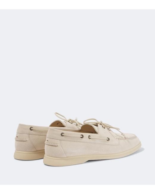 Loro Piana White Sea-Sail Walk Suede Boat Shoes for men