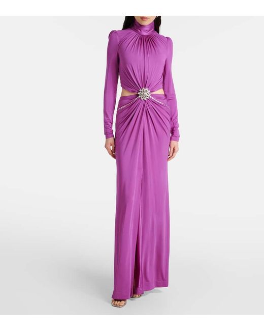 Rabanne Purple Cutout Crystal-Embellished Jersey Gown