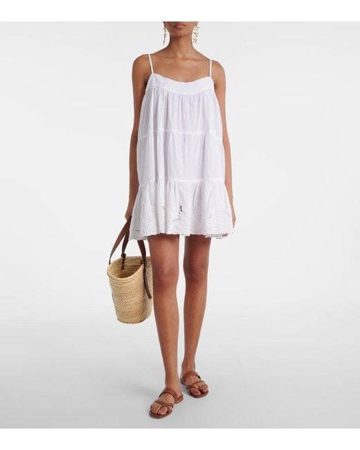 Juliet Dunn White Embroidered Cotton Poplin Slip Dress