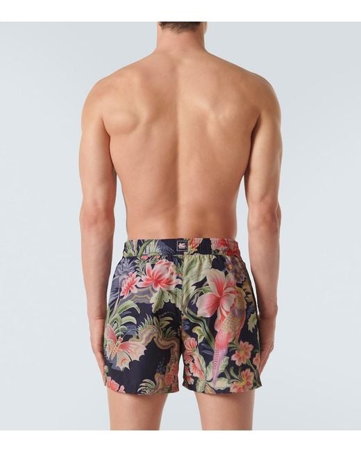 Etro Blue Floral-Print Swim Shorts for men