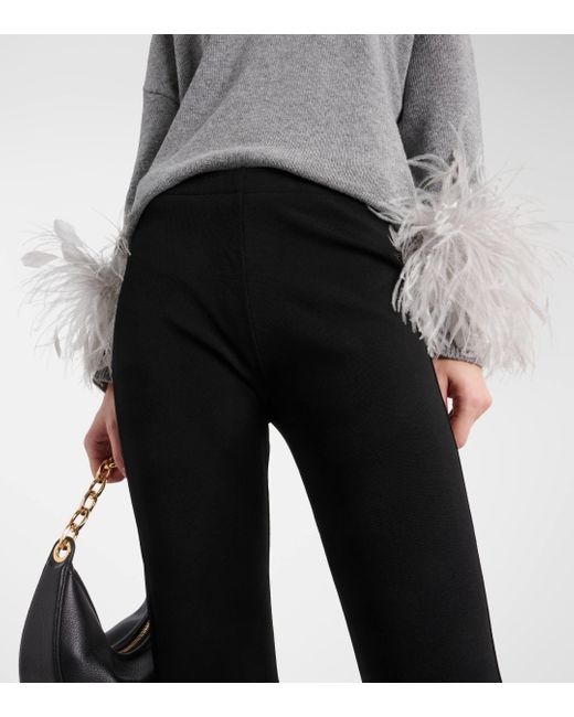 Valentino Black Feather-trimmed High-rise Flared Pants