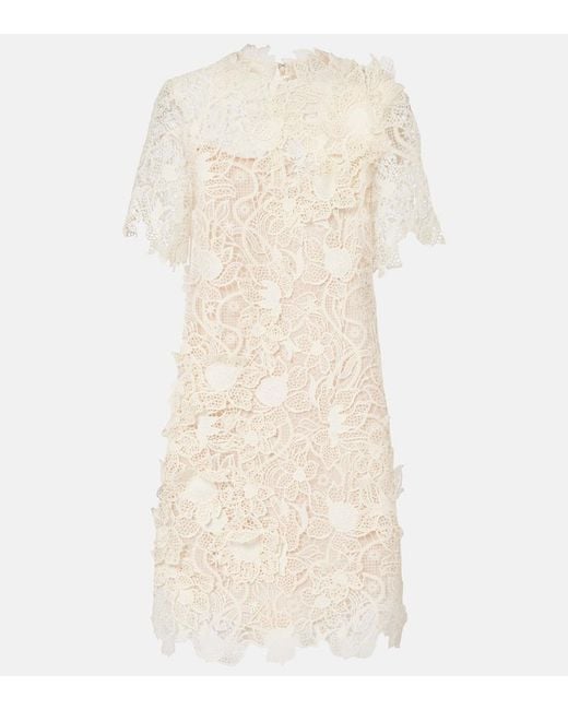 Oscar de la Renta Natural Floral Lace Minidress