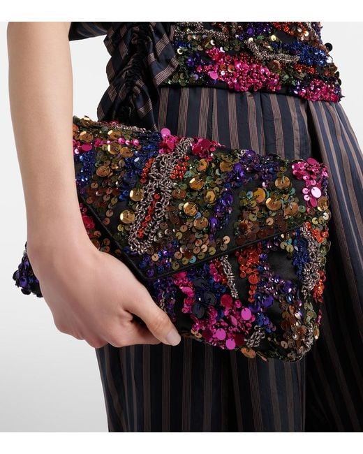 Dries Van Noten Purple Envelope Medium Sequined Satin Clutch