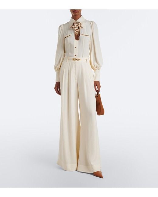 Zimmermann White Belted Wide-Leg Pants