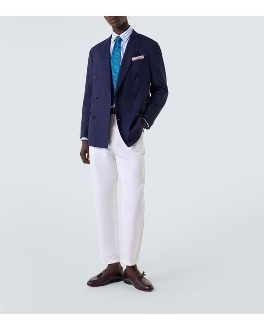 Charvet Blue Striped Cotton Poplin Shirt for men
