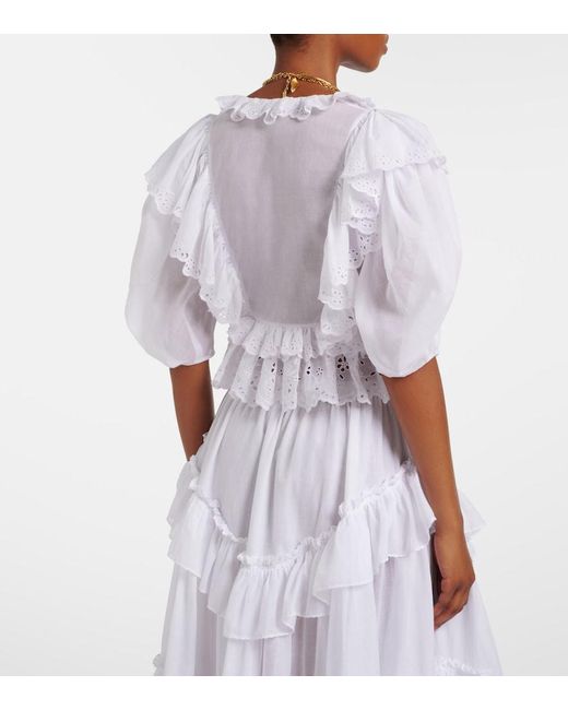 Chloé Blue Embroidered Ruffled Cotton Top