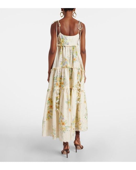 ALÉMAIS White Juliette Floral Tiered Cotton Midi Dress