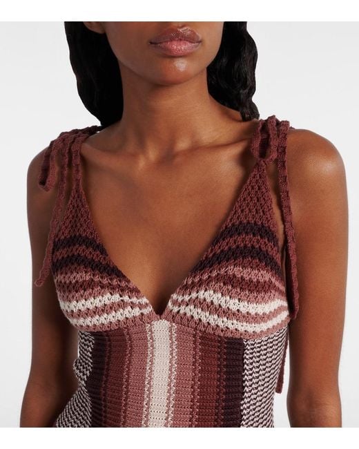 The Attico Red Crochet Striped Cotton Minidress