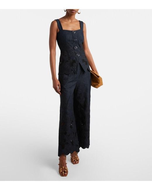 Veronica Beard Blue Mirielle Cotton Chambray Top