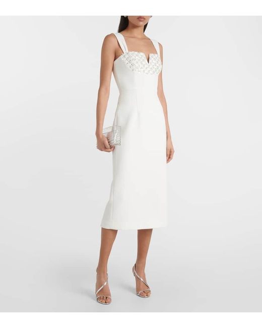 Rebecca Vallance White Crystal-embellished Midi Dress