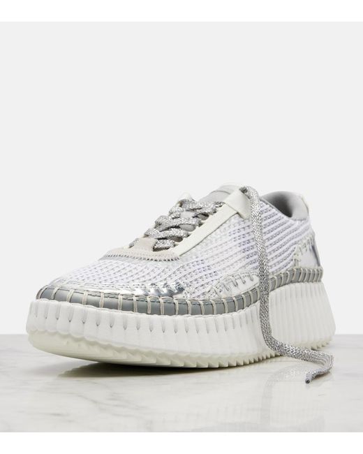 Chloé White Nama Metallic-Effect Platform Sneakers