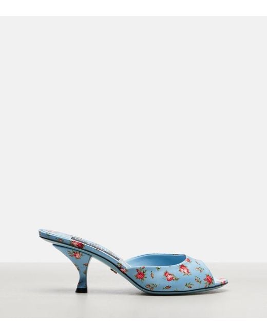 Dolce & Gabbana Blue Keira 60 Floral Satin Mules