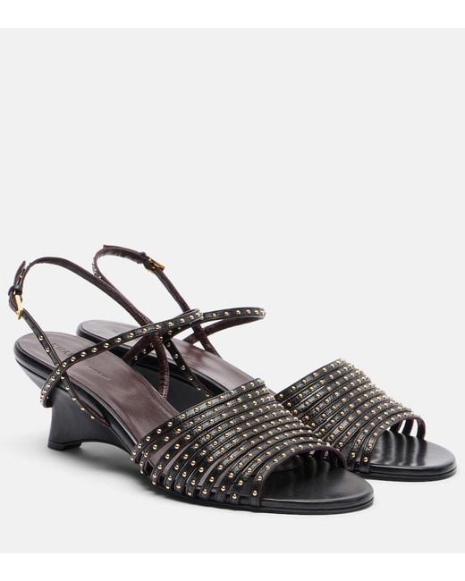 Khaite Black Drew Studded Leather Wedge Sandals