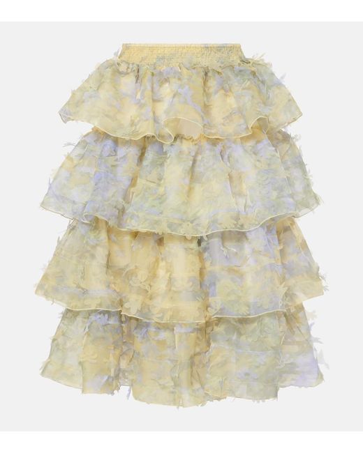 SUSAN FANG Metallic Ruffled Applique Midi Skirt