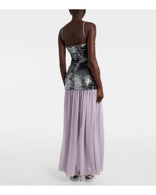 JACQUES WEI Purple Sequined Paneled Maxi Dress