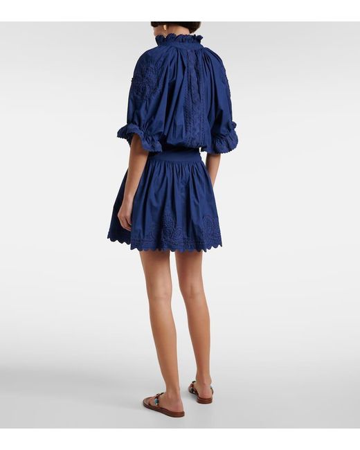 Juliet Dunn Blue Embroidered Cotton Poplin Minidress