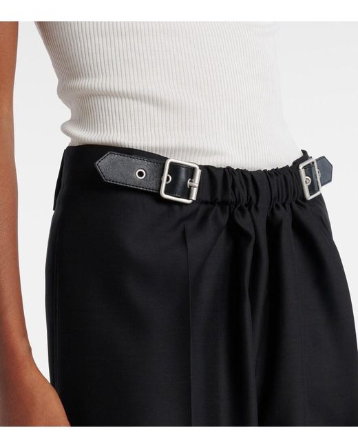 Loewe Black Gathered Wool And Silk Wide-Leg Pants