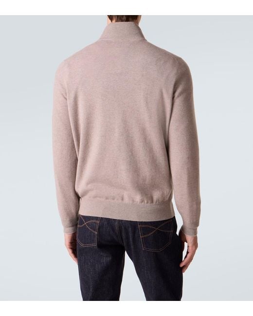 Brunello Cucinelli Gray Cashmere Half-Zip Sweater for men