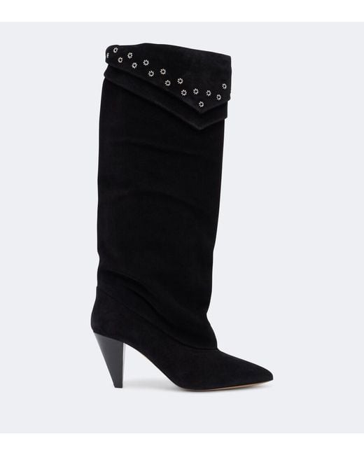Isabel Marant Black Lezra Embellished Suede Knee-High Boots