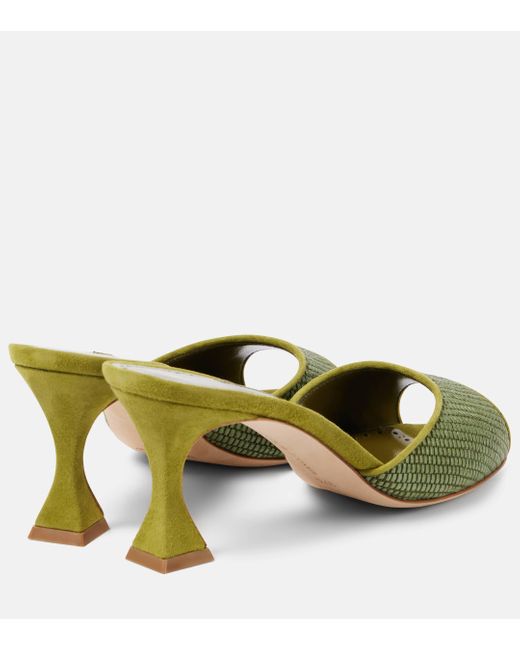 Manolo Blahnik Green Jadara 70 Raffia Mules